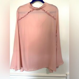 Sheer Peach v neck tie ruffled blouse